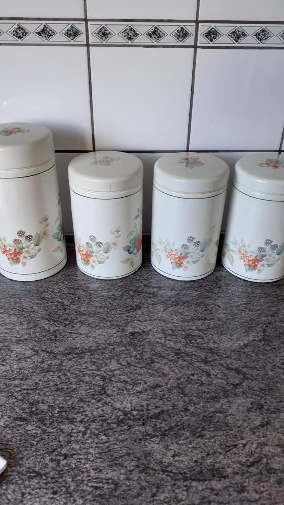 4 originele Brabantia voorraadbussen jaren 70/80 fruit serie, Verzamelen, Blikken, Ophalen of Verzenden, Gebruikt, Overige