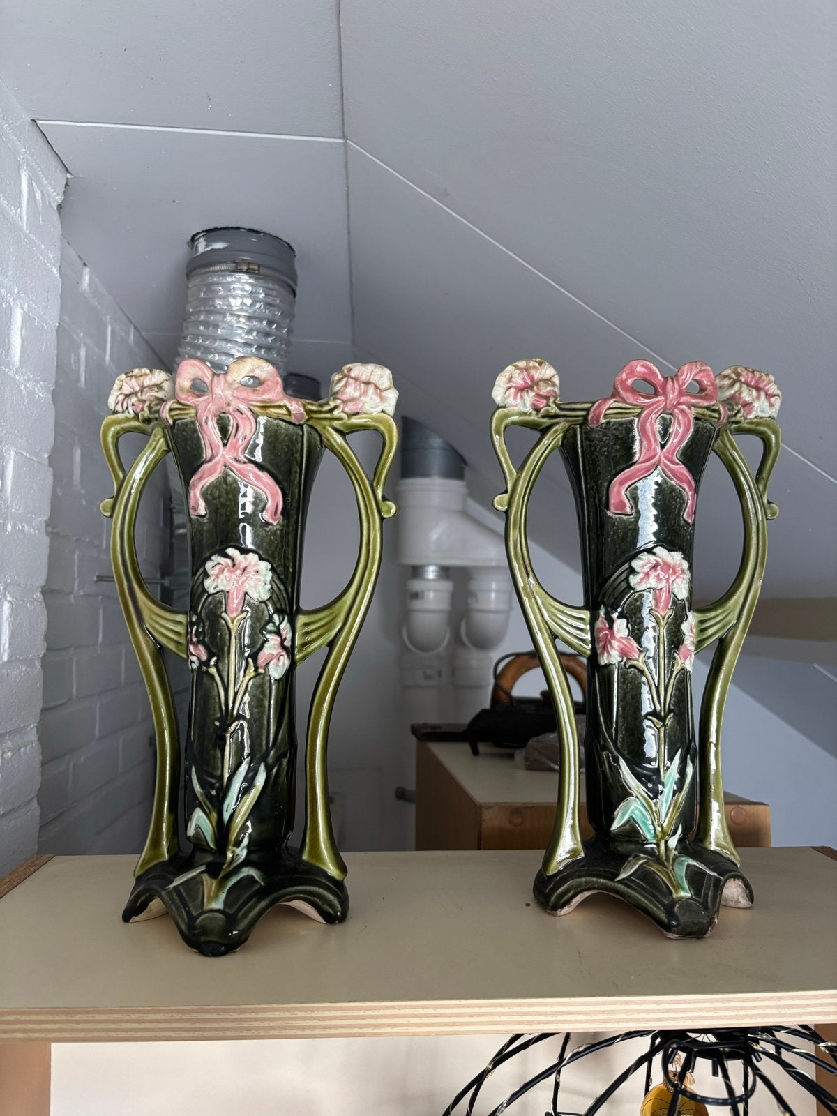 Antieke Art Nouveau Majolica Vazen - Begin 20e Eeuw, Ophalen of Verzenden