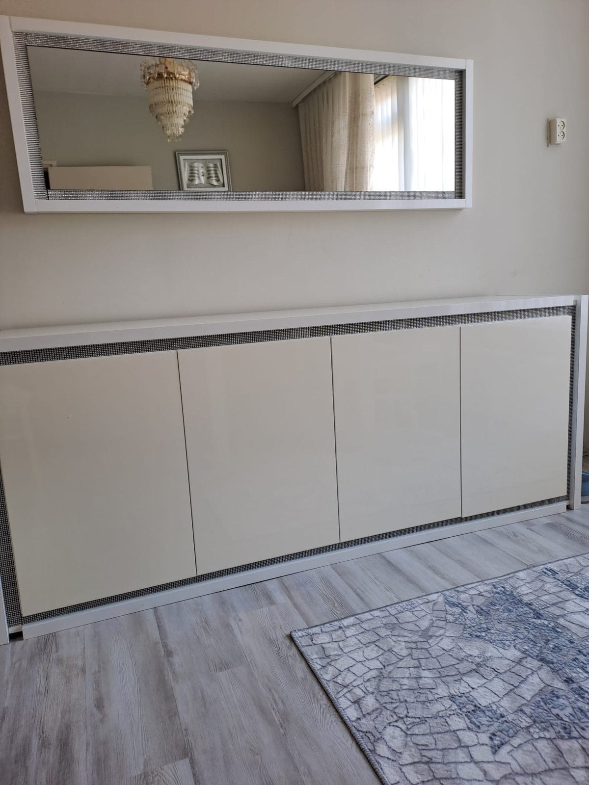 Complete hoogglans woonkamerset crème/wit met strass, Huis en Inrichting, Ophalen of Verzenden