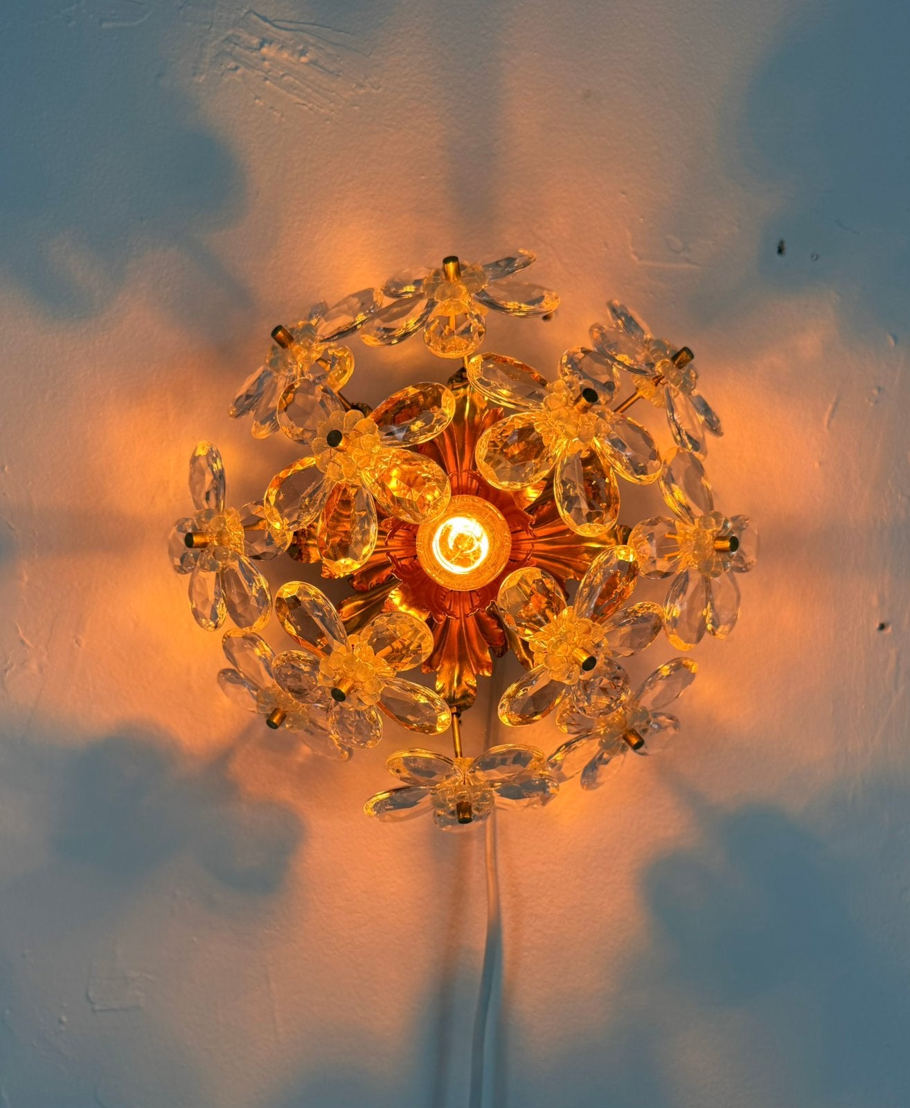 Vintage messing & glazen wandlamp, Denz Leuchten ‘70, Gerichte verlichting, Denz Leuchten, Denz Leuchten, E14 (klein)