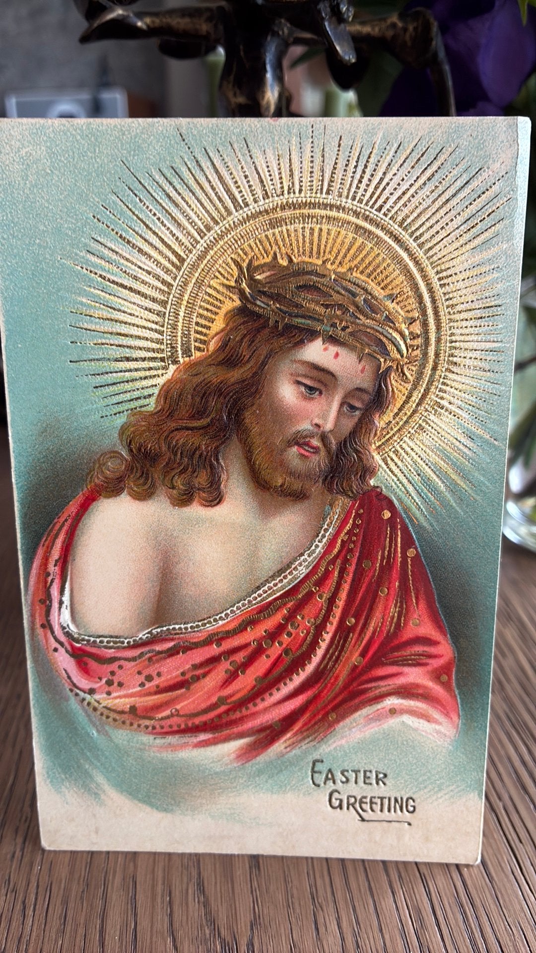 Paasgroet.Goudopdruk,prachtige reliefkaart. Christus, Ophalen of Verzenden, Voor 1920