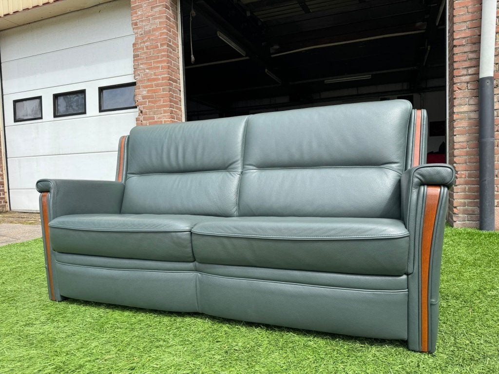 Bankstel SENIOREN Mecam blauwe leer 2,5 zit bank, Ophalen, Geen, Driepersoons, 75 tot 100 cm