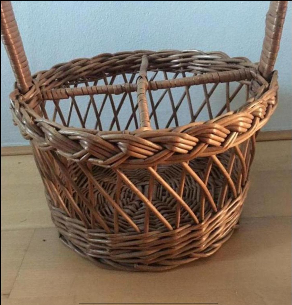 Vintage rieten flessenmand met 4 compartimenten, Ophalen of Verzenden