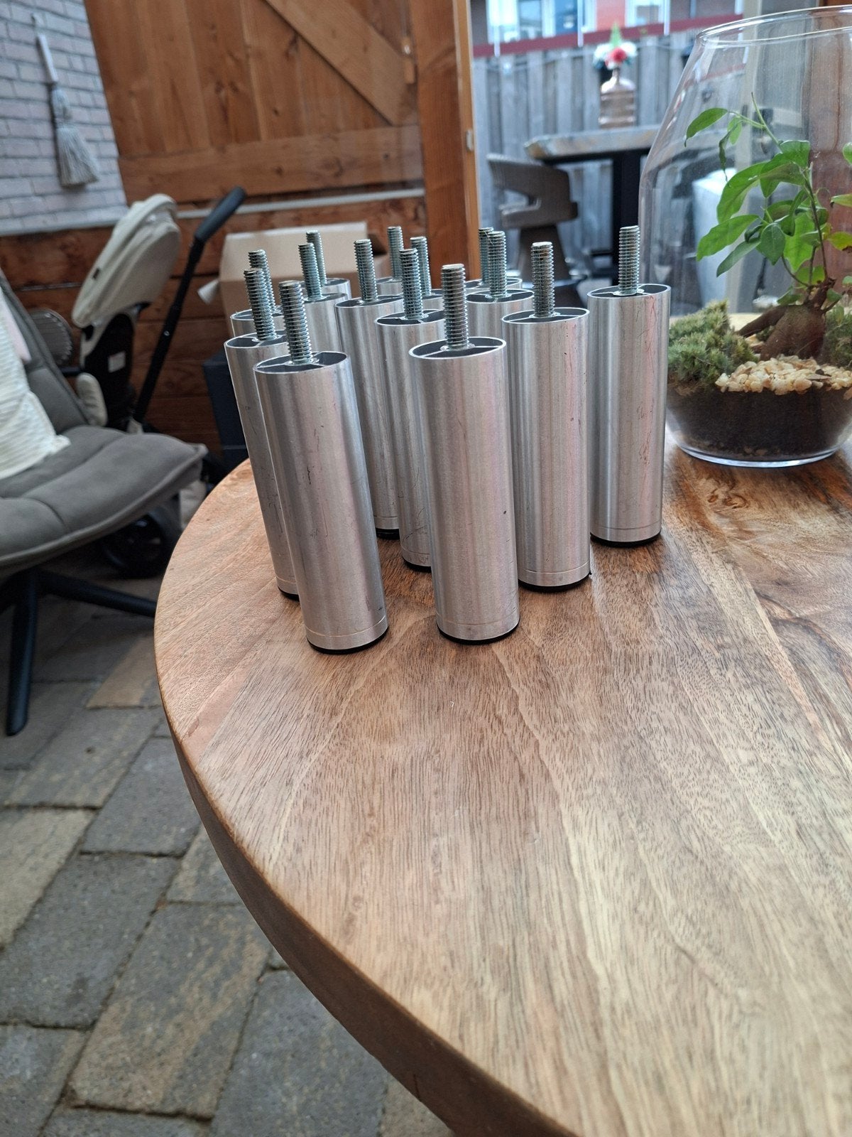 Set van 14 aluminium bankpoten - verstelbaar, Huis en Inrichting, Ophalen of Verzenden, Gebruikt, Metaal, Minder dan 150 cm