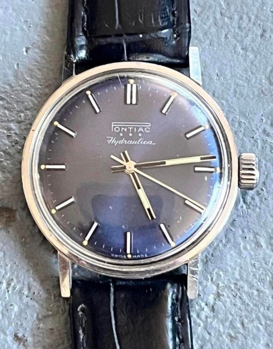 Vintage Pontiac *** Hydraulica automatic heren pols horloge, Ophalen, Staal, Overige merken, 1960 of later