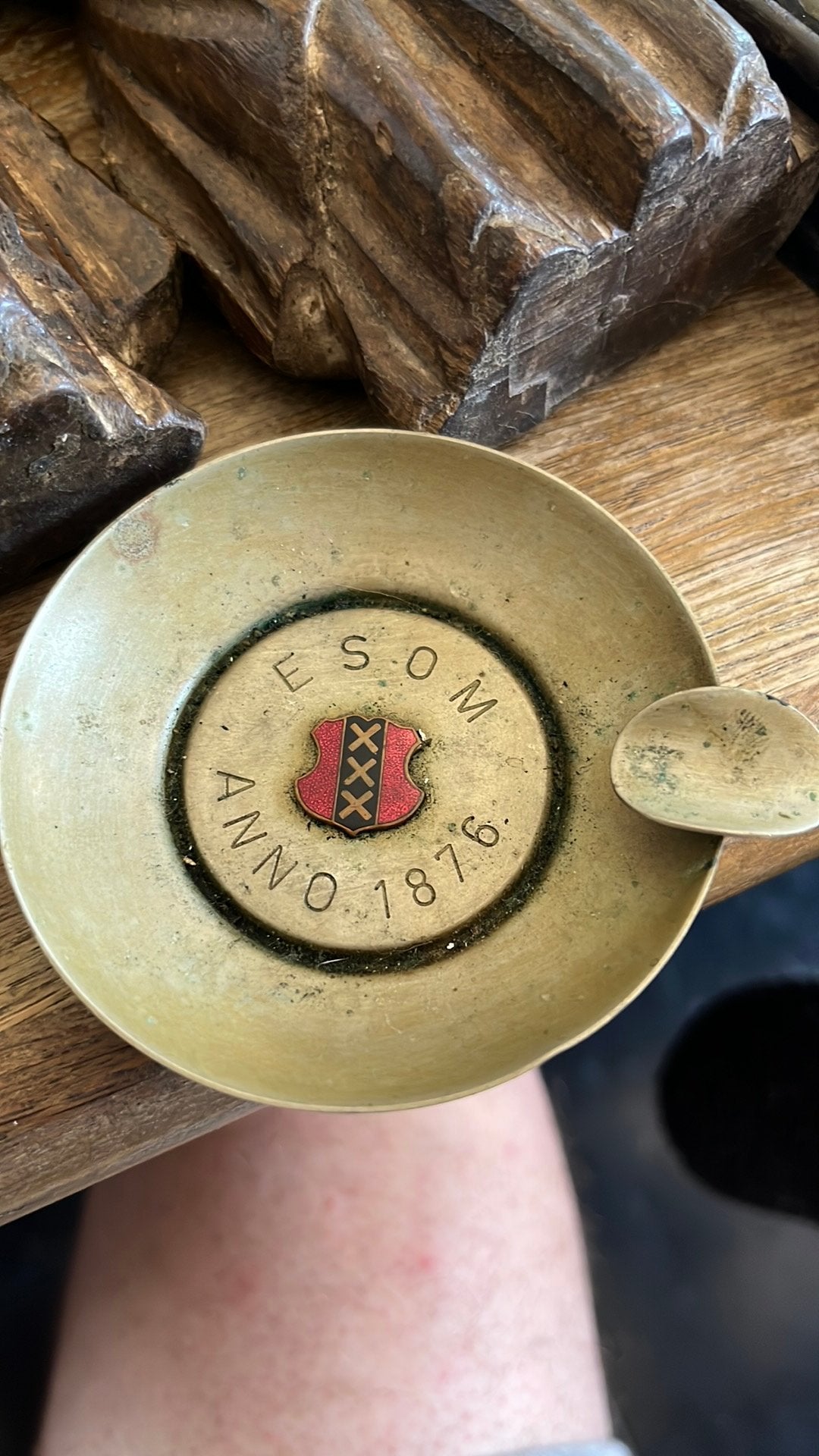 Messing asbakje Eerste - stoom-olie molen Amsterdam dia.9cm, Ophalen of Verzenden, Gebruiksvoorwerp