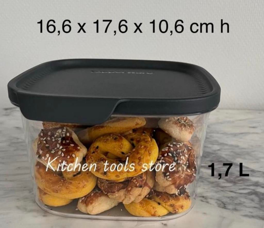 Tupperware zwart koekjestrommel rechthoek 1,7L doorzigtige, Huis en Inrichting, Keuken | Tupperware, Ophalen of Verzenden, Nieuw