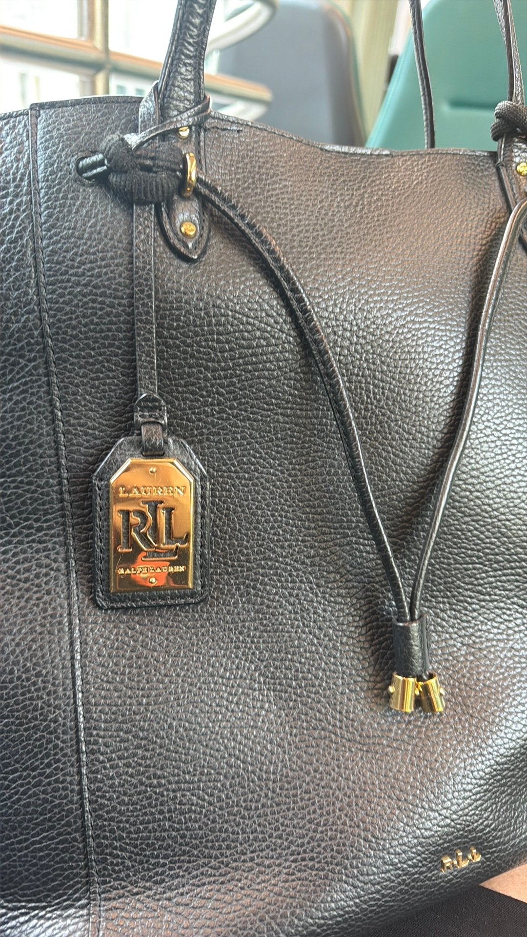 Mooi zwart polo ralph lauren echt leer shopper zgan, Ophalen of Verzenden, Zo goed als nieuw, Zwart, Shopper