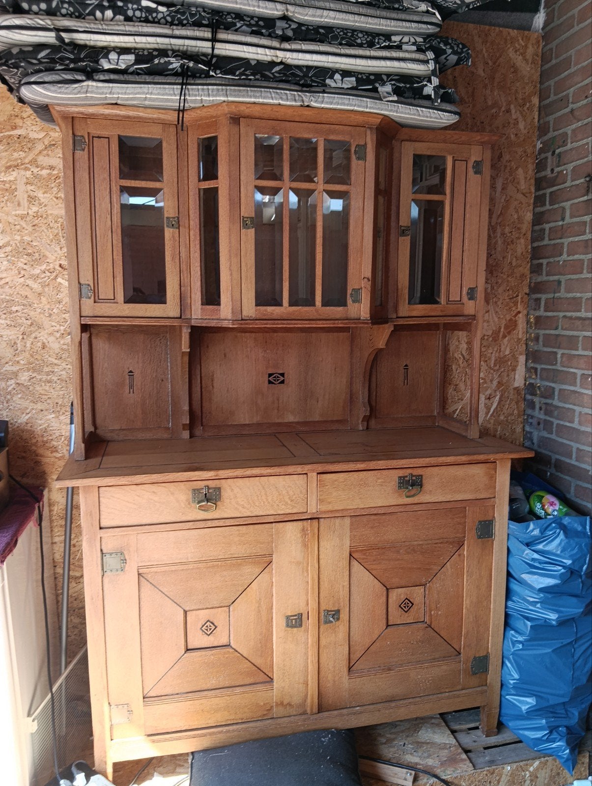 Antieke eikenhouten buffetkast - 2-delig, Antiek en Kunst, Ophalen