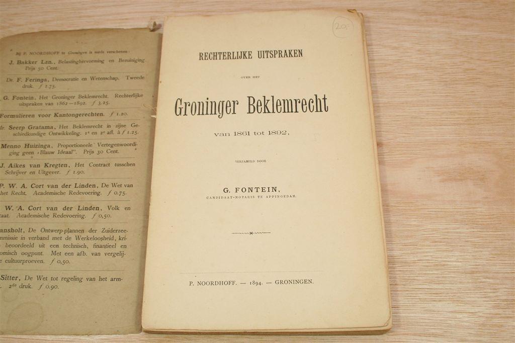 Groninger Beklemrecht [1894] — Zeldzaam, Ophalen of Verzenden, Gelezen