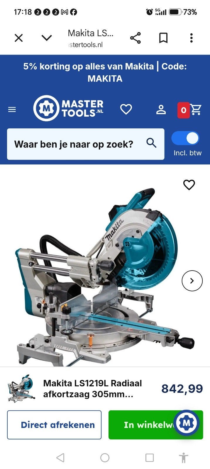 Makita LS1219L Radiaal Afkortzaag 305mm 1800W, Ophalen, Gebruikt, 70 mm of meer, Makita