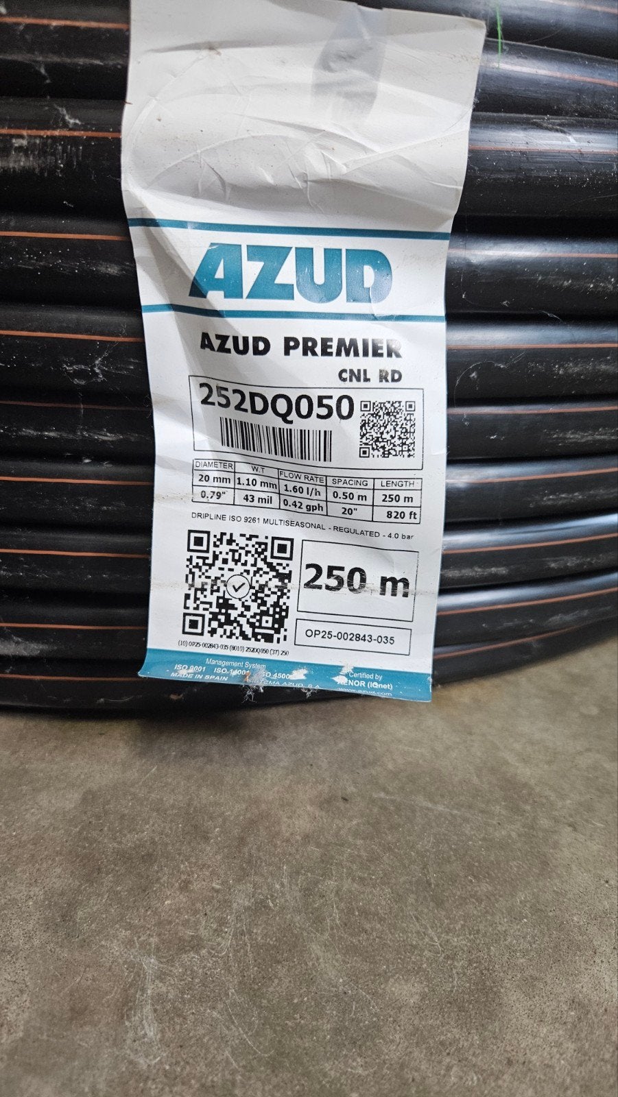 AZUD Premier Druppelslang 250m - 20mm, 1.60 l/h, Tuin en Terras, Tuinslangen, Ophalen of Verzenden, Nieuw, Tuinslang