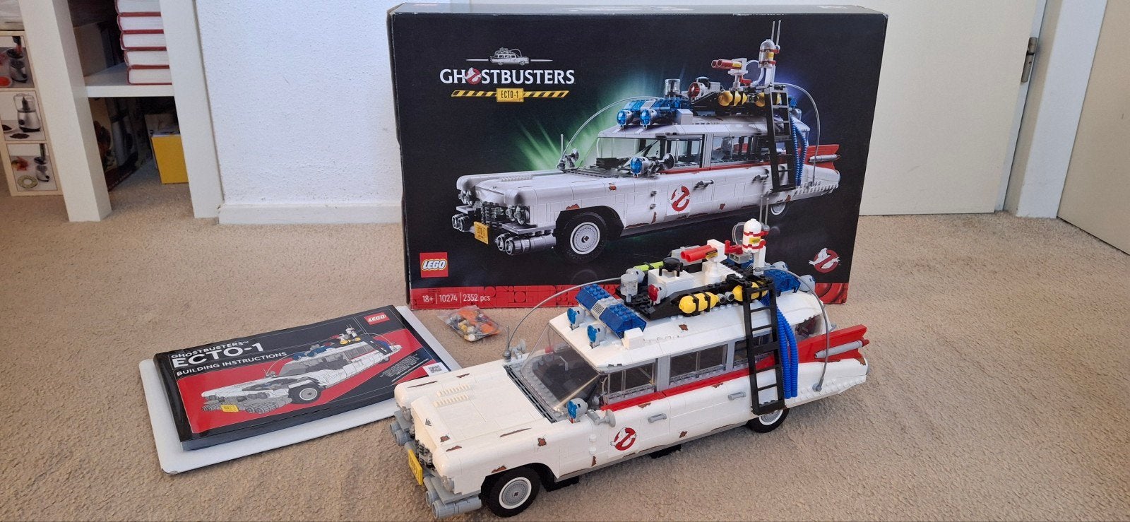 lego 10274 ecto 1 ghostbuster vitrinekast model, Ophalen, Lego, Zo goed als nieuw, Compleet