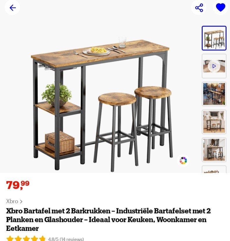 Bartafel met 2 Barkrukken - Industrieel, Ophalen, Zo goed als nieuw, 90 cm of meer, Hout