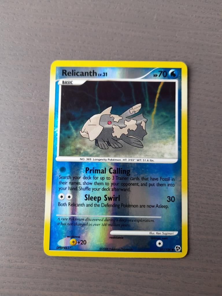2008 great encounters 51/106 relicanth reverse, Ophalen of Verzenden, Gebruikt, Losse kaart, Foil