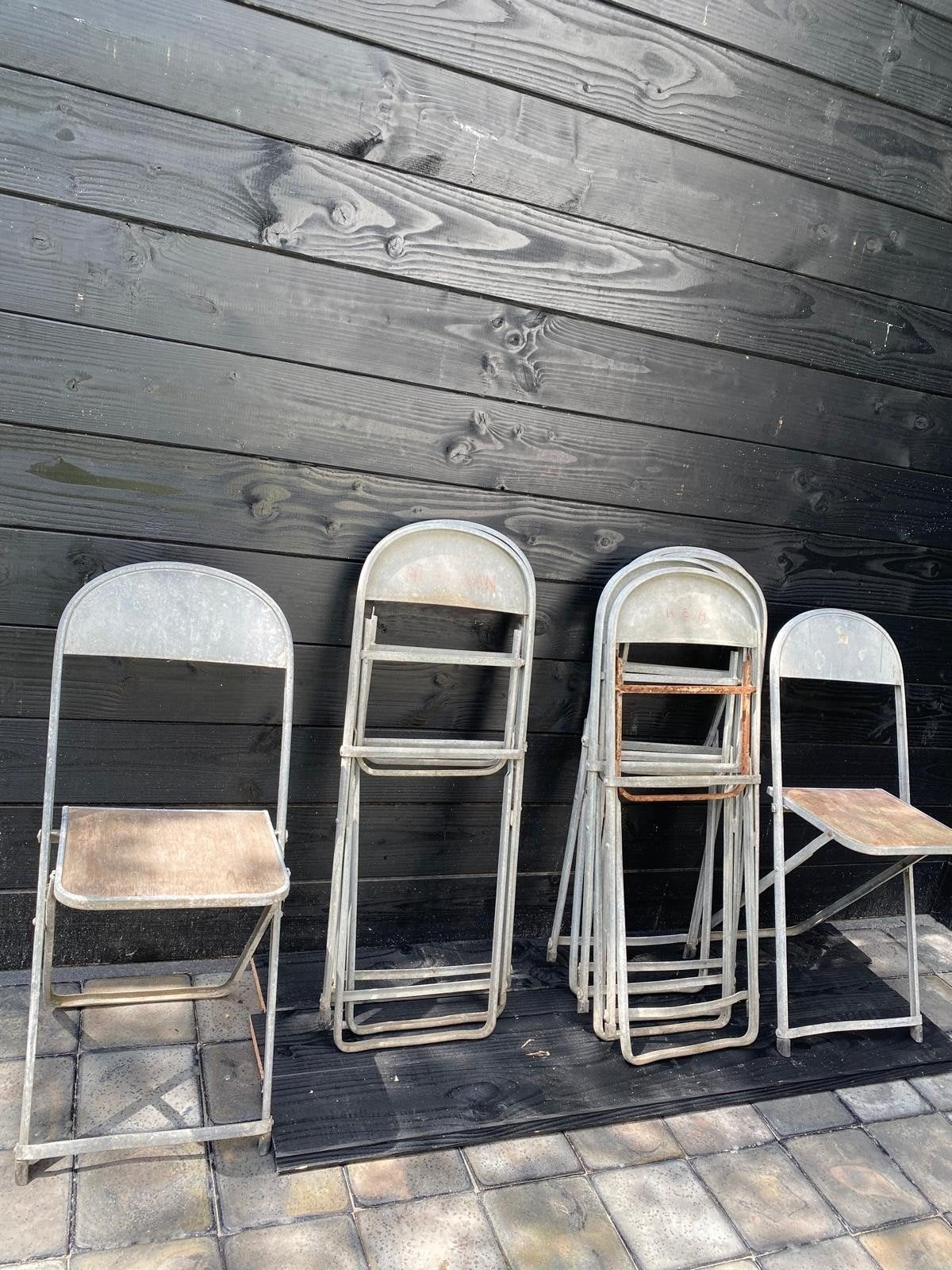Zinken teil en klapstoelen vintage brouwerij stoeltjes, Ophalen of Verzenden