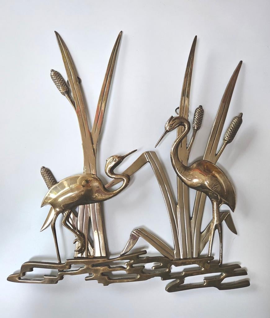Hollywood Regency XL messing wandsculptuur kraanvogels, Ophalen of Verzenden
