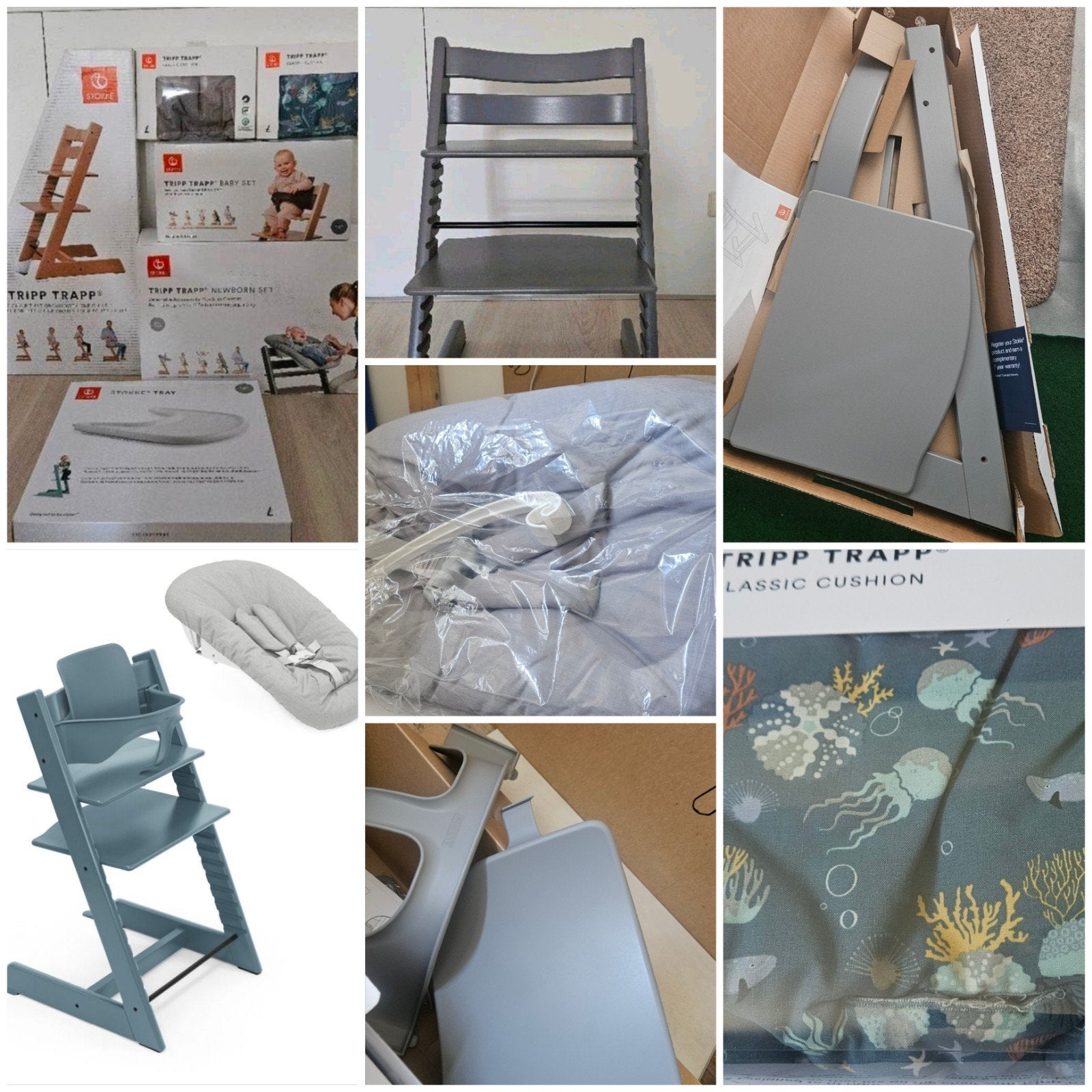 Nieuwstaat! Stokke Tripp Trapp Storm Grey + newborn set, Ophalen of Verzenden, Zo goed als nieuw, Meegroeistoel, Gordel(s)