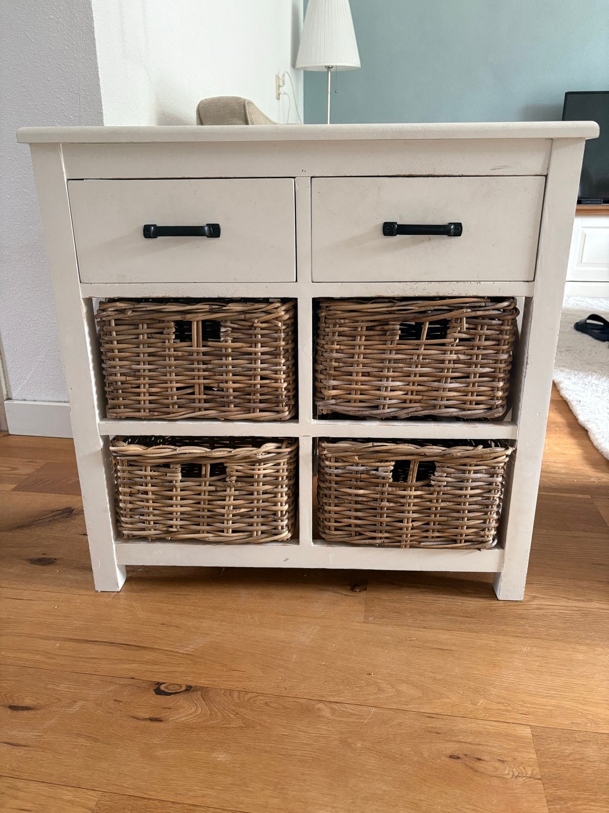Ladekasten Valerie met 4 rieten manden - off-white, Ophalen, Minder dan 50 cm, Gebruikt, 3 of 4 laden