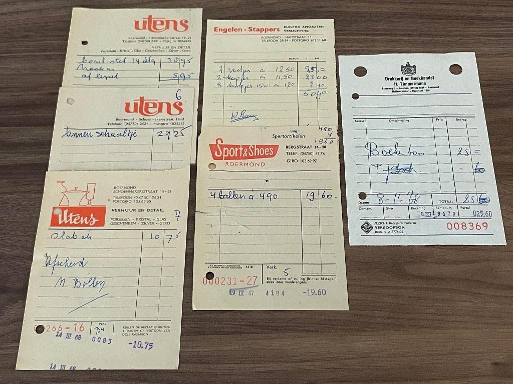 Diverse rekeningen winkels - Roermond - jaren ‘60 en ‘70, Ophalen of Verzenden, Voor 1970, Visitekaartje