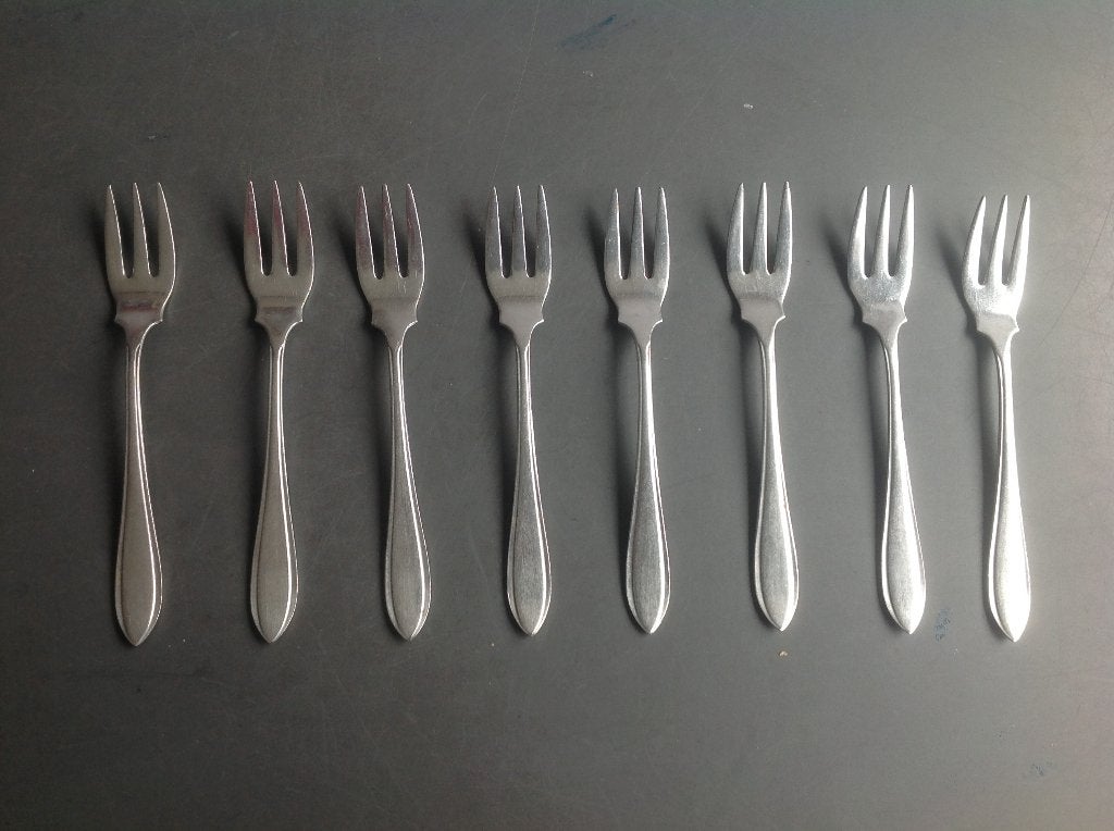 gebaksvorkjes Richard A. Herder Edelite gemerkt, vintage,8x, Antiek en Kunst, Antiek | Bestek, Ophalen of Verzenden