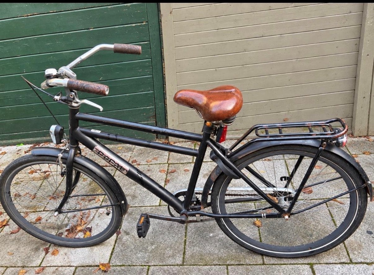 Popal fiets, zwart, met bruin zadel en bagagedrager, Ophalen, Gebruikt, Minder dan 16 inch