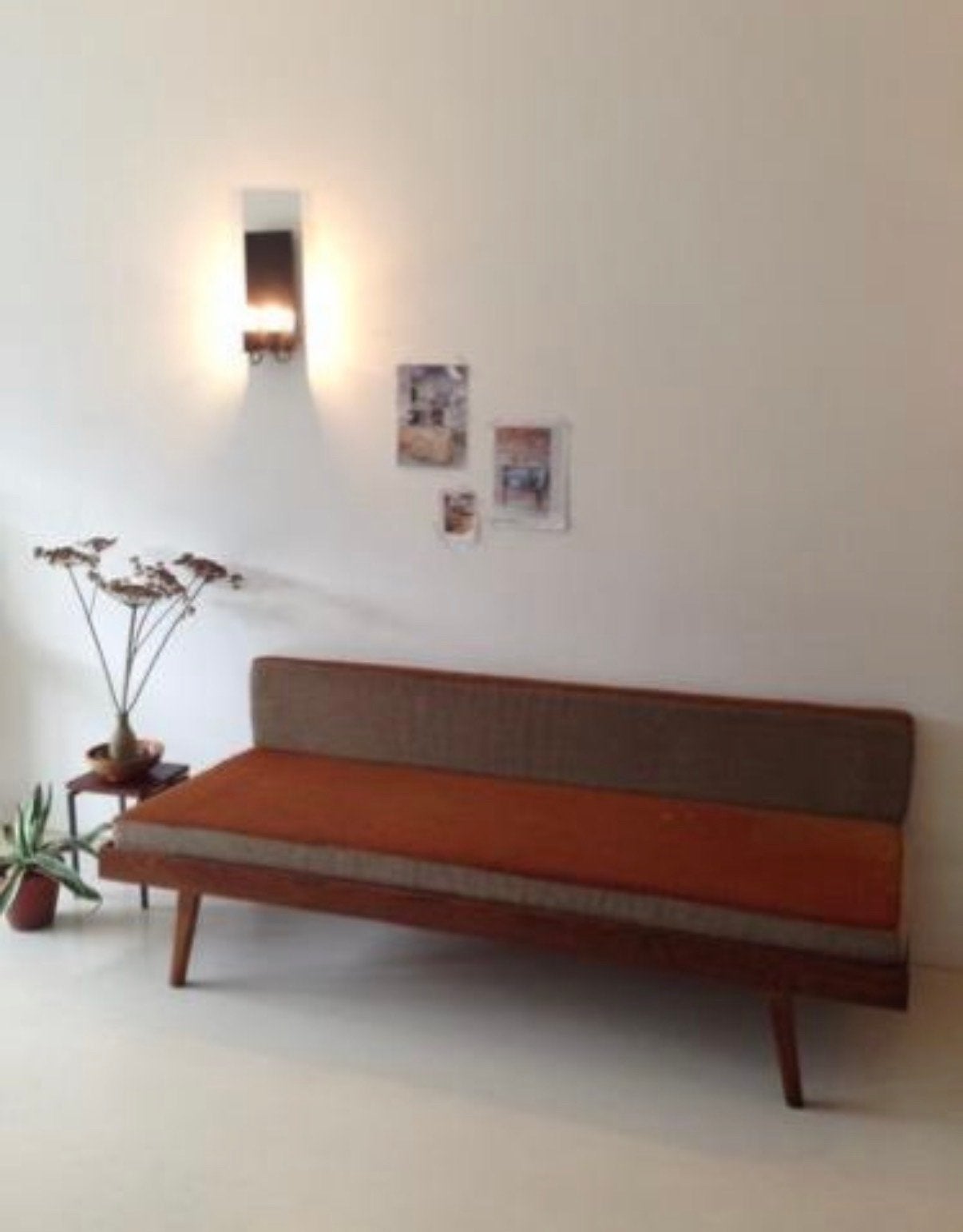 Vintage Deens Daybed - Beige/Roestbruin - Goede Staat, Ophalen, Gebruikt, 150 tot 200 cm, Tweepersoons