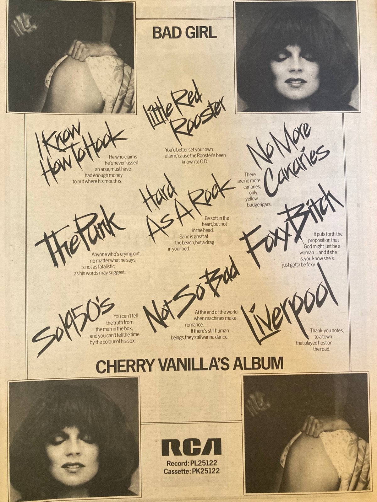 CHERRY VANILLA Bad Girl release A3 advertentie, Verzamelen, Ophalen of Verzenden, Gebruikt, A1 t/m A3