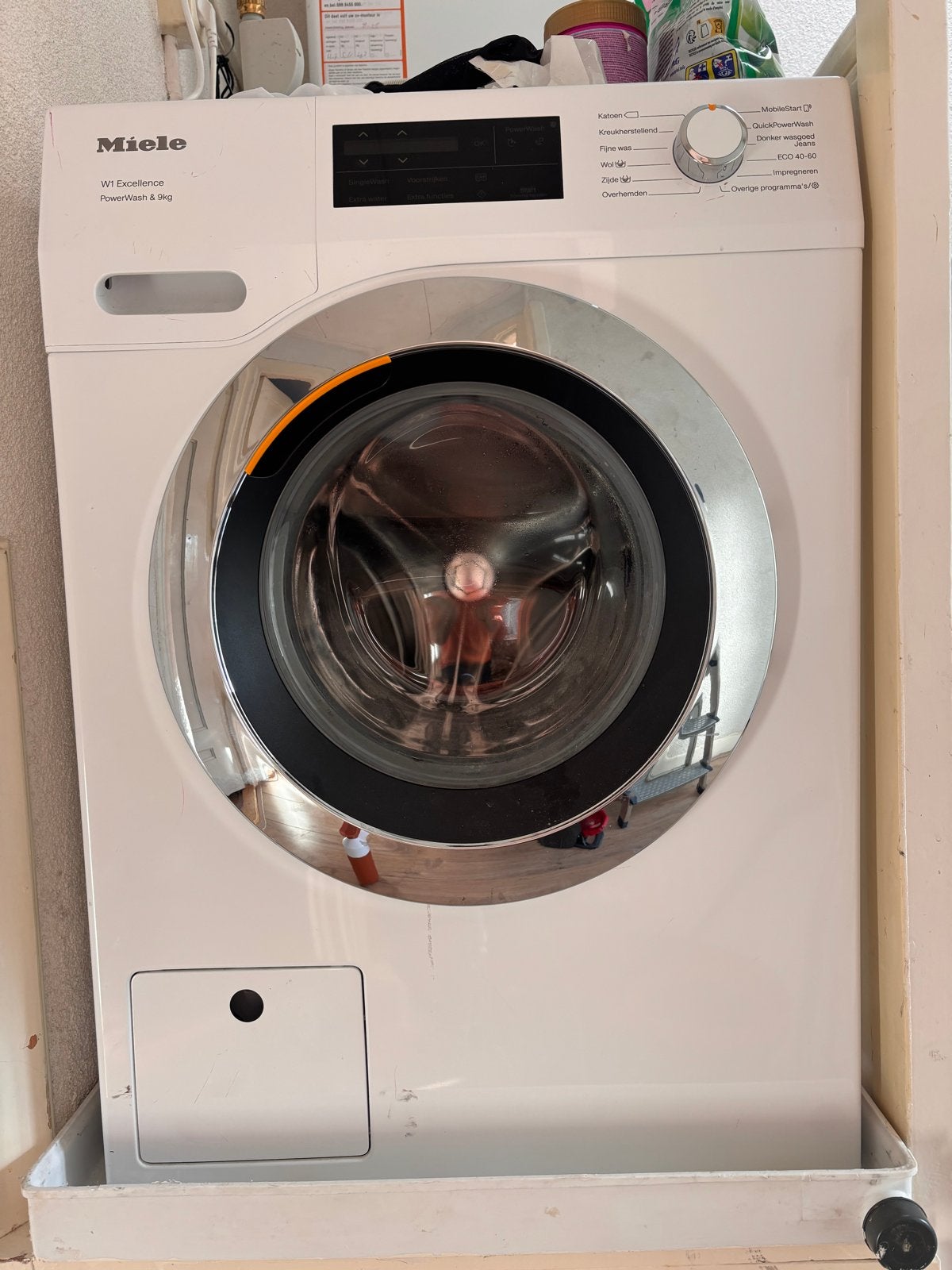 Miele wasmachine W1 Excellence PowerWash & 9kg en droger T1, Ophalen, 1200 tot 1600 toeren, 8 tot 10 kg, Zo goed als nieuw