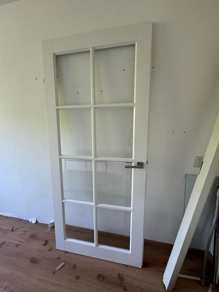 Opdek deur wit met glas, Doe-het-zelf en Verbouw, Deuren en Horren, Ophalen, Gebruikt, 80 tot 100 cm, Binnendeur