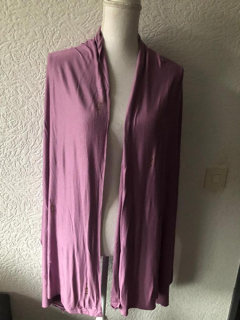 Jersey sjaal - lila met werksel - 66 x 188 cm, Ophalen of Verzenden, Zo goed als nieuw, Sjaal