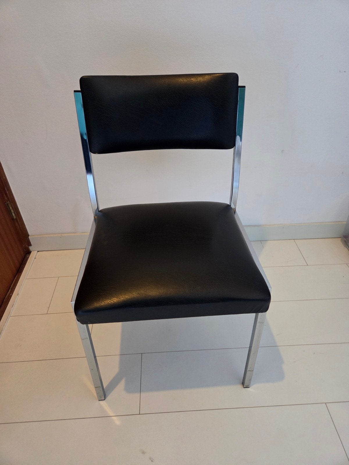 Vintage buisframe stoel – Chroom & Zwart skai leer – Jaren 6, Ophalen, Gebruikt, Zwart, Leer