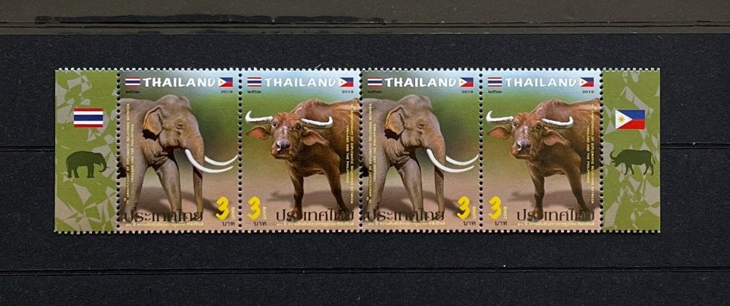 Thailand Strip 2019 Postfris Olifant en Waterbuffel, Ophalen of Verzenden, Postfris, Dier of Natuur