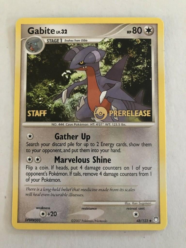 Pokemon Gabite Staff Prerelease Promo  Mysterious Treasures, Ophalen of Verzenden, Zo goed als nieuw, Losse kaart