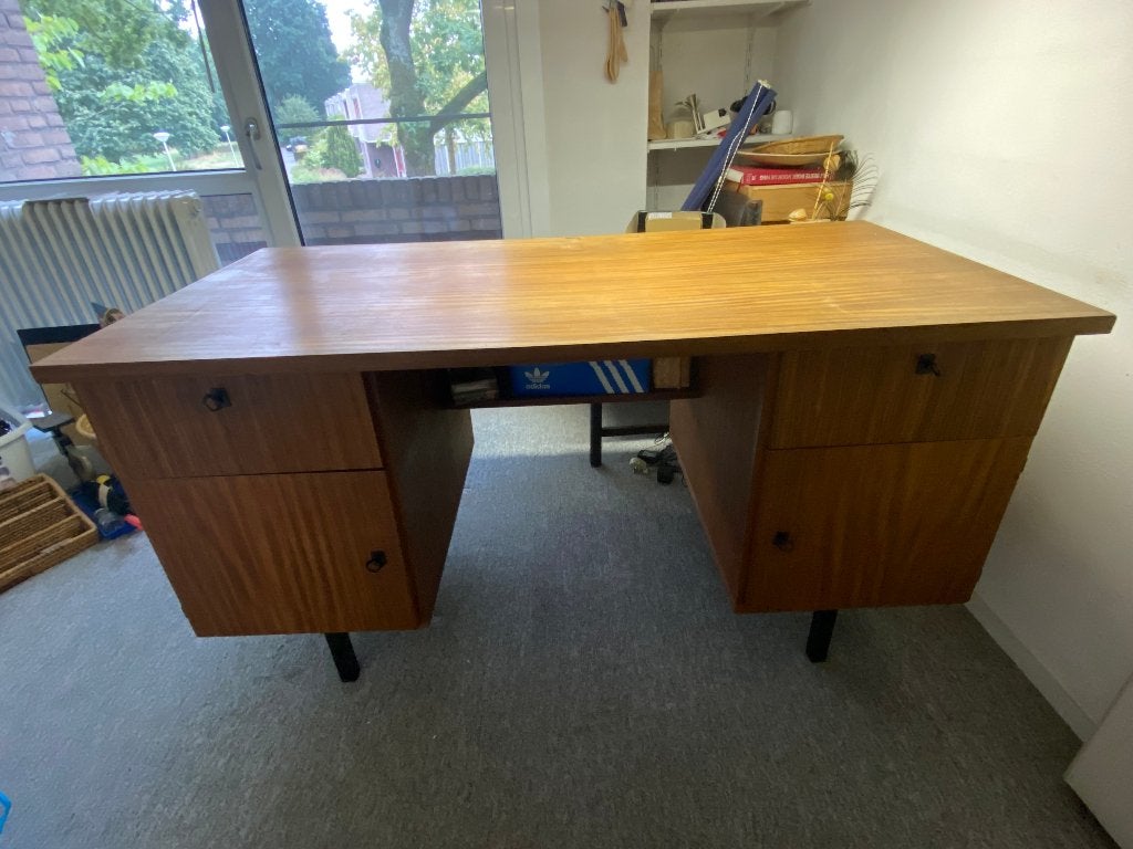 vintage houten bureau, Huis en Inrichting, Bureaus, Ophalen, Gebruikt, Bruin, Hout