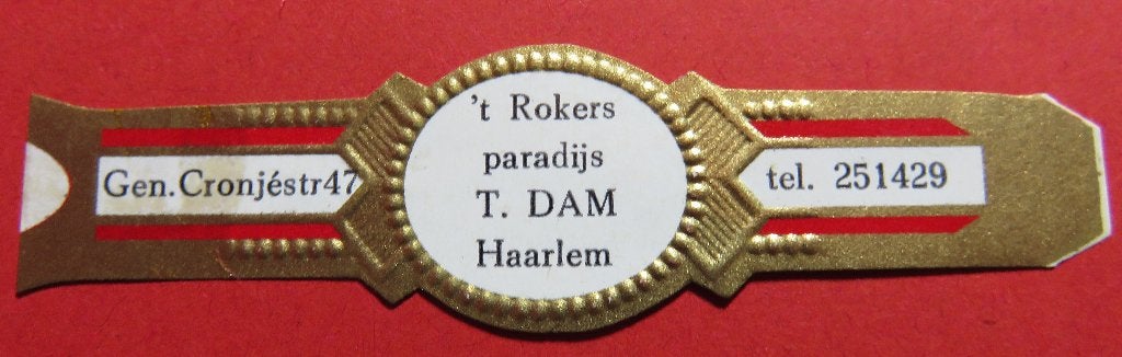 Sigarenbandje Reclamebandje Rokersparadijs T.Dam Haarlem, Verzenden, Gebruikt, Sigarenbandjes
