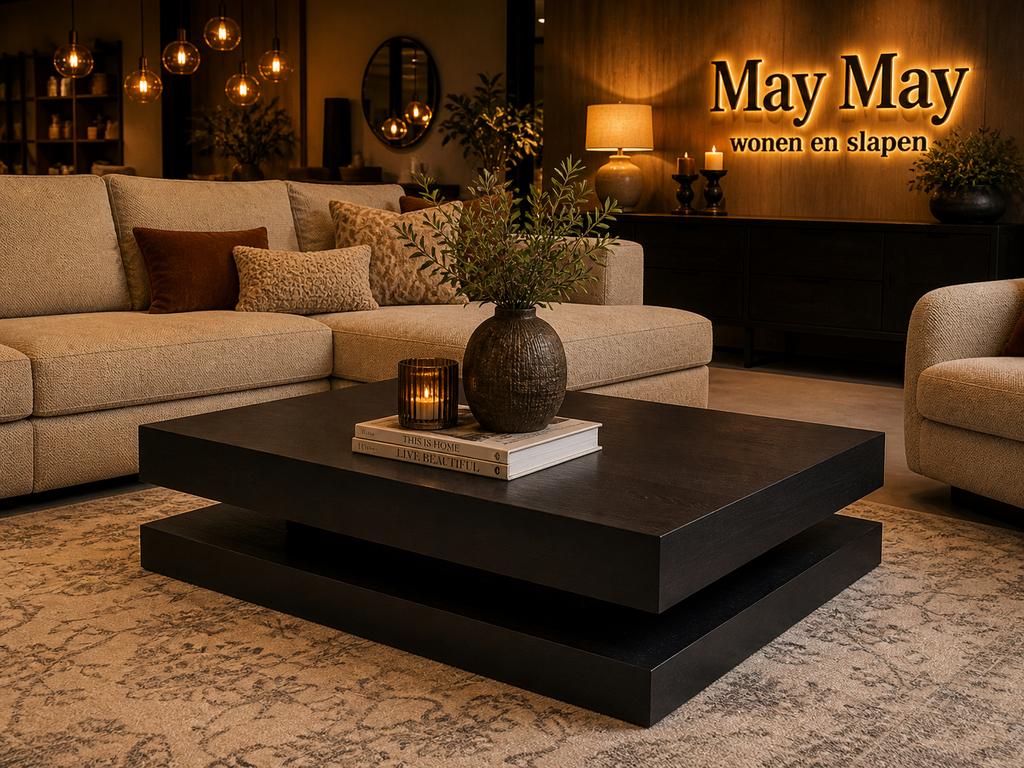 Salontafel Rechthoekig 130x71x34.5 Zwart Mangohout E-7367