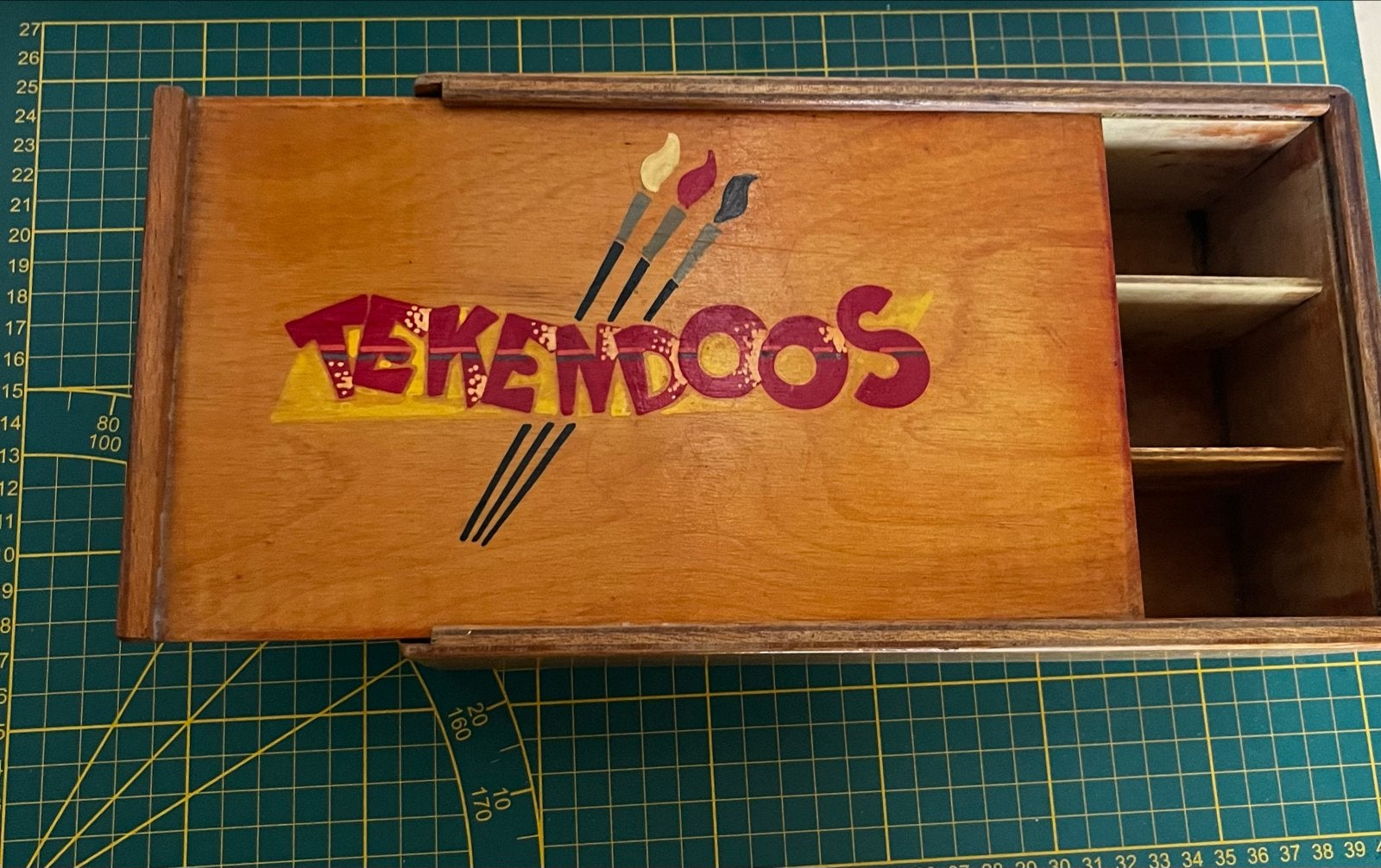 Vintage Houten Tekendoos - 25x15x8,5 cm, Ophalen of Verzenden, Gebruikt, Overige typen