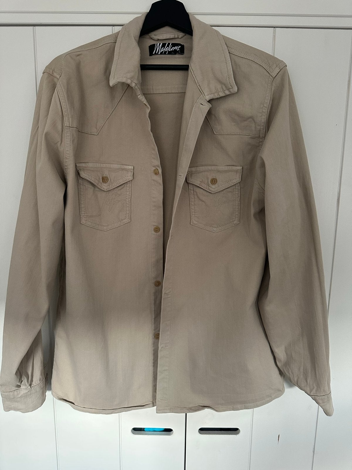 Malelions overhemd beige maat L, Ophalen of Verzenden, Zo goed als nieuw, Beige, Halswijdte 41/42 (L)