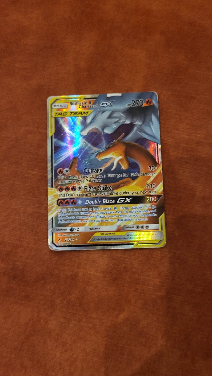 Pokémon Reshiram & Charizard GX Tag Team Kaart, Ophalen of Verzenden, Zo goed als nieuw, Losse kaart, Foil