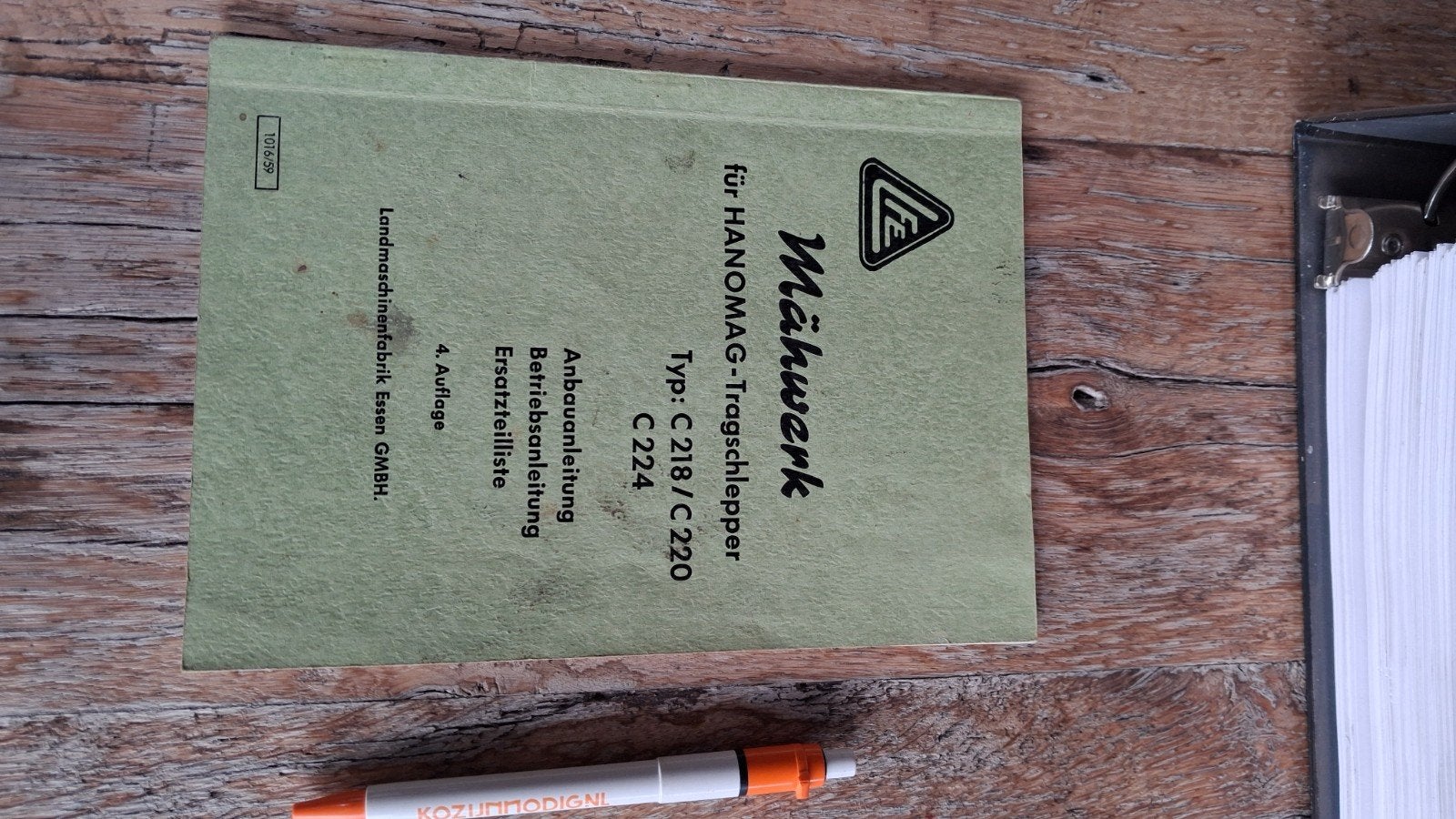 Hanomag Maaibalk Instructieboekje C218 C220 C224 Origineel, Ophalen of Verzenden, Gelezen, Algemeen, Landmaschinenfabrik Essen GmbH