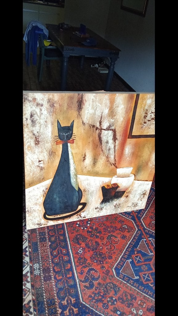 Schilderij poes 1meter bij 1meter, Ophalen