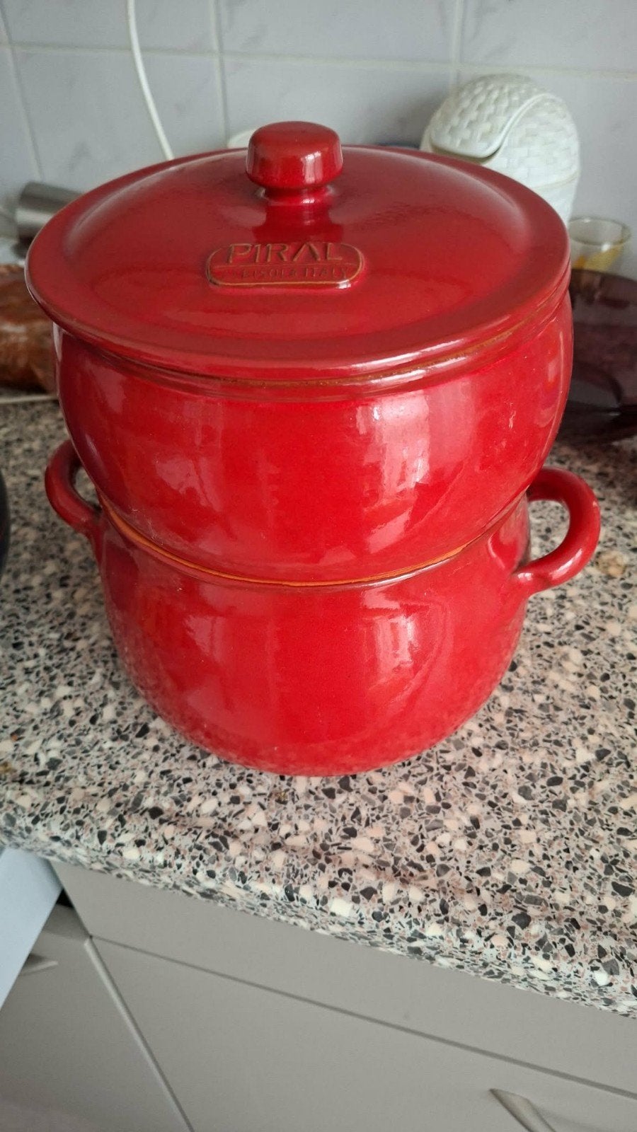 Piral Aardewerk Stoompan - Rood, Met deksel, Ophalen of Verzenden, Zo goed als nieuw, Kookpan