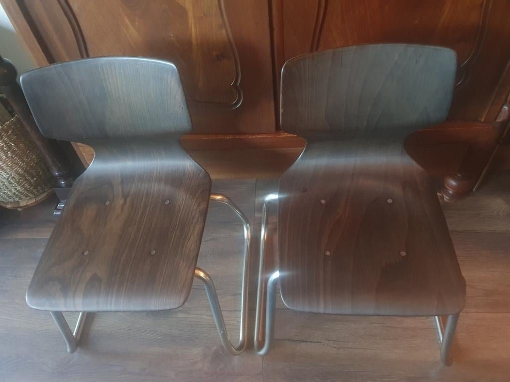 2 vintage  Flötotto Pagholz schoolstoelen, setprijs., Ophalen, Gebruikt, Stoel(en)