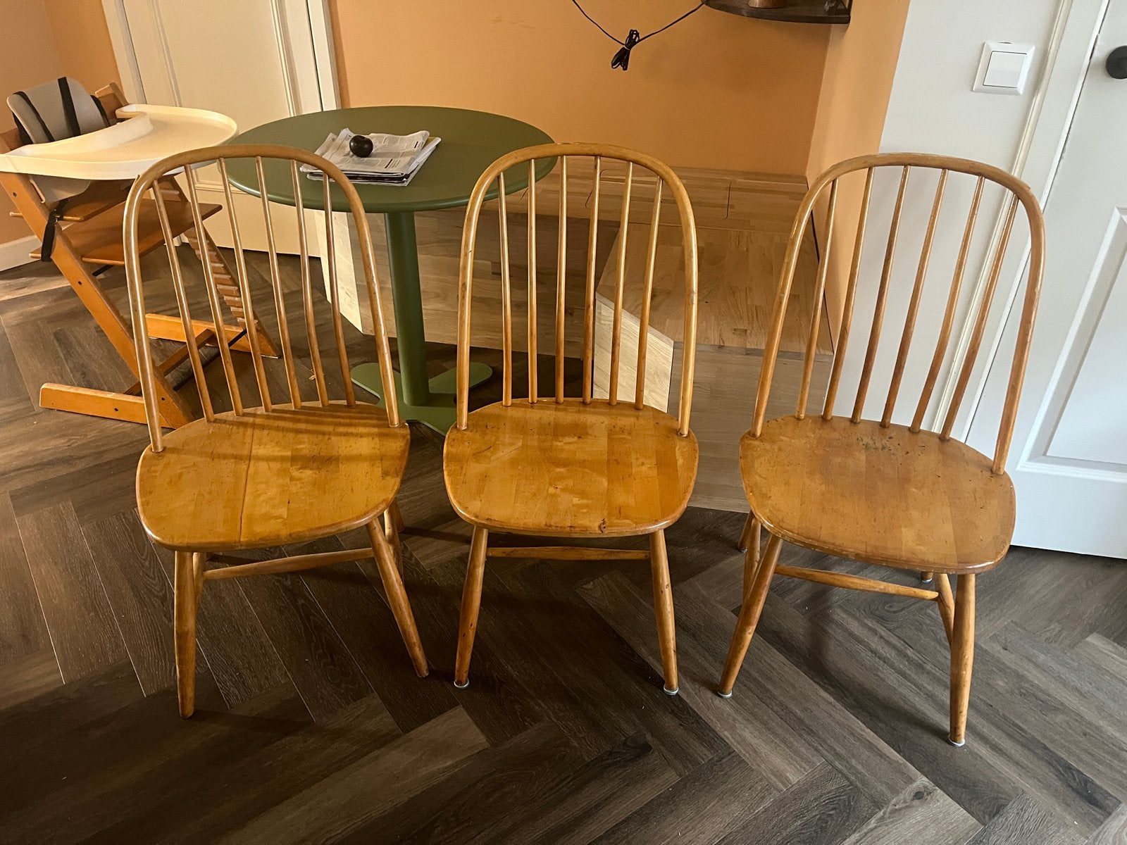 3x Akerblom stoel - Vintage houten eetkamerstoelen, Ophalen, Gebruikt, Overige kleuren, Drie