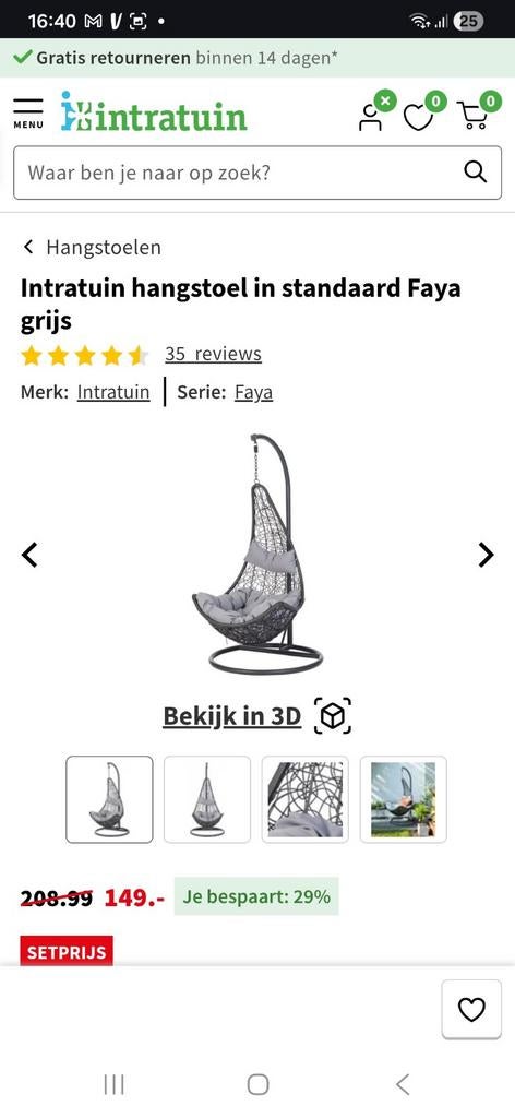 Intratuin hangstoel Faya grijs, Ophalen