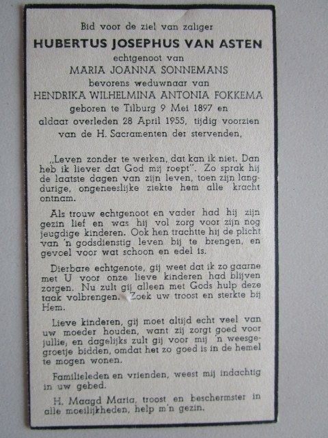 Bidprentjes tussen 1950 en 1960, Verzenden, Bidprentje