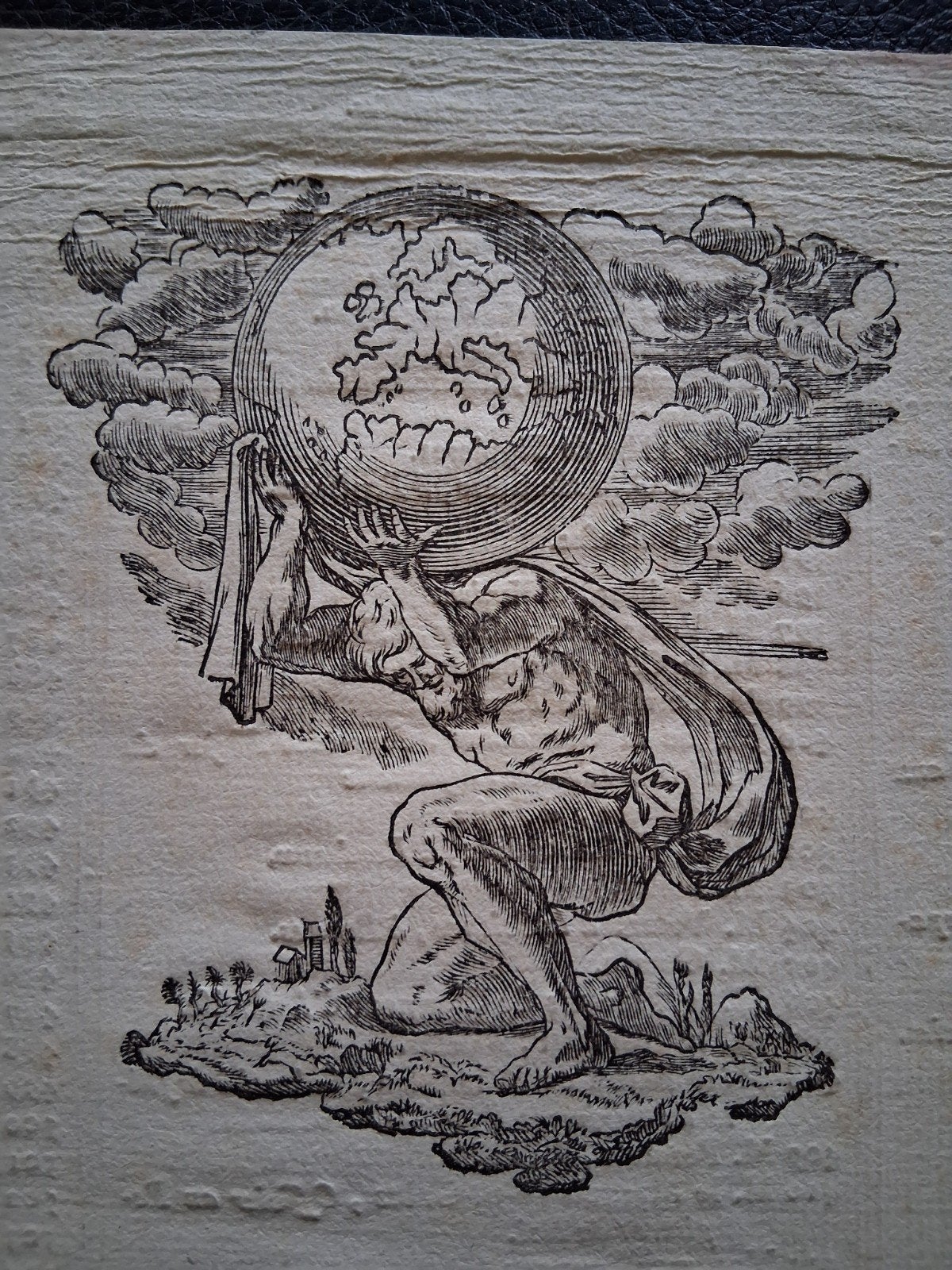 Antieke prent: Atlas draagt de wereldbol (ca. 18e eeuw), Gelezen, Voor 1800, Overige typen, Ophalen of Verzenden