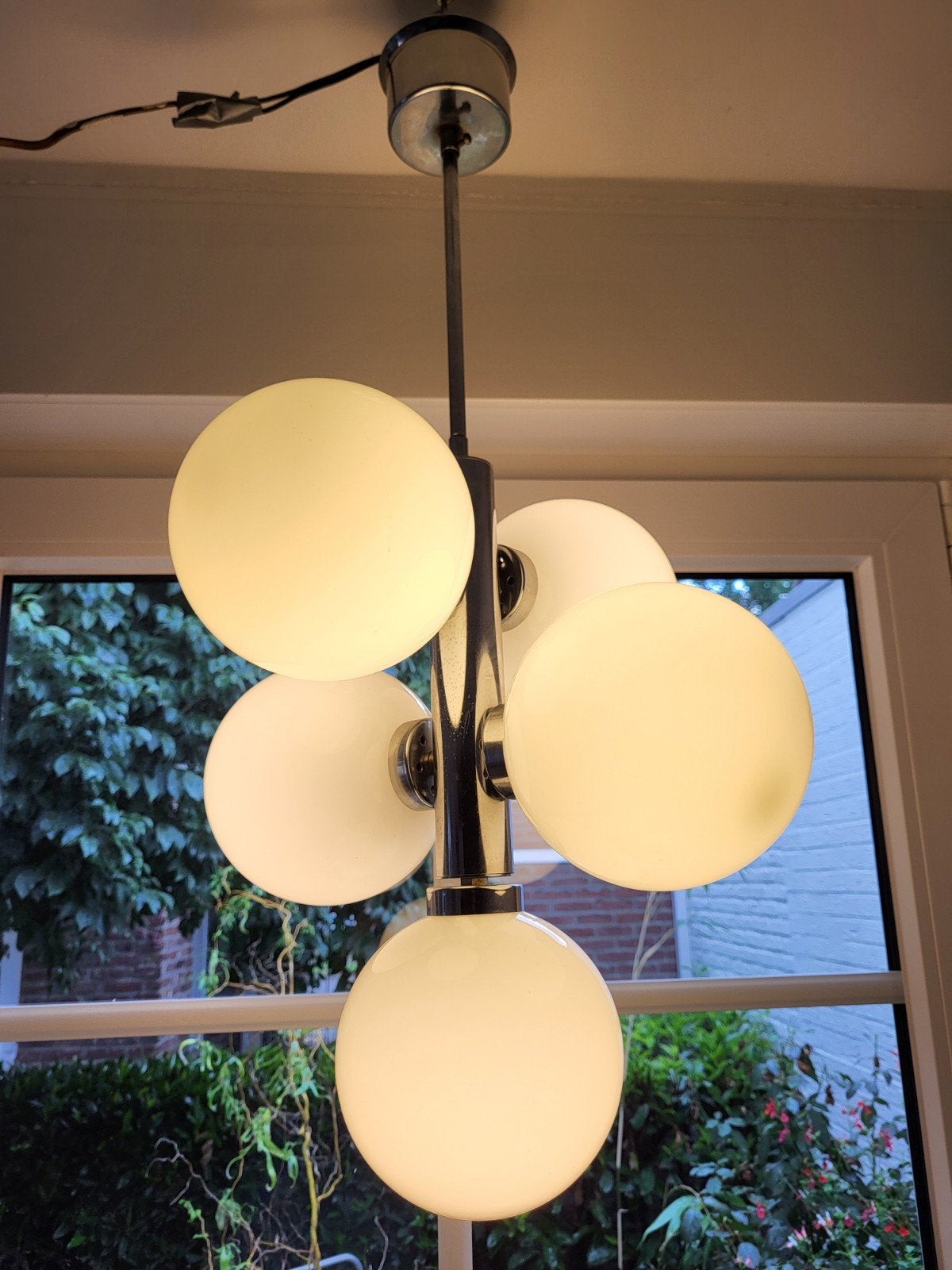 Vintage Space Age Sputnik hanglamp / bollenlamp – jaren 70, Ophalen of Verzenden, Gebruikt, Glas, Retro design