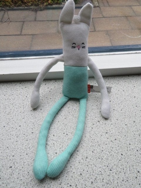 Mintgroen met wit gebreide kat poes konijn van Hema, Hema, Konijn, Ophalen of Verzenden, Zo goed als nieuw